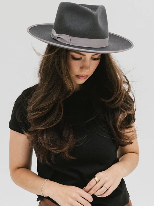 Gigi Pip The Monroe Rancher. Wide Brim Felt Fedora In Charcoal Gray